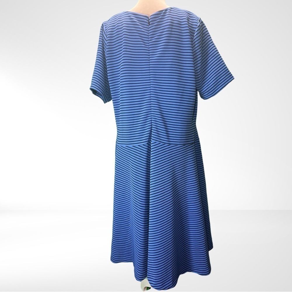 Eloquii Blue and Black Striped Fit-and-Flare Dress - Picture 3 of 6
